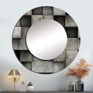 Designart "Architectural Concrete Wall Illusion" Brick Round Bathroom ...